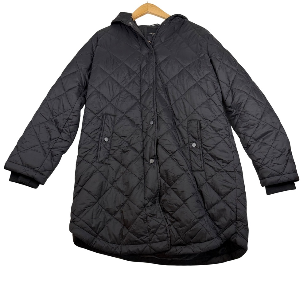 Weatherproof Womens Black Diamond Quilted Hooded Puffer Jacket Small Snap Front